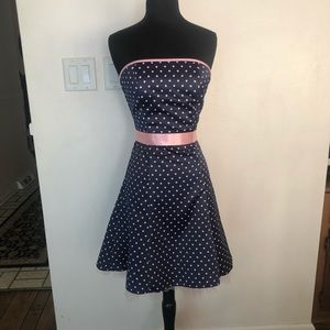 Jessica McClintock size 3 navy and pink polka dot